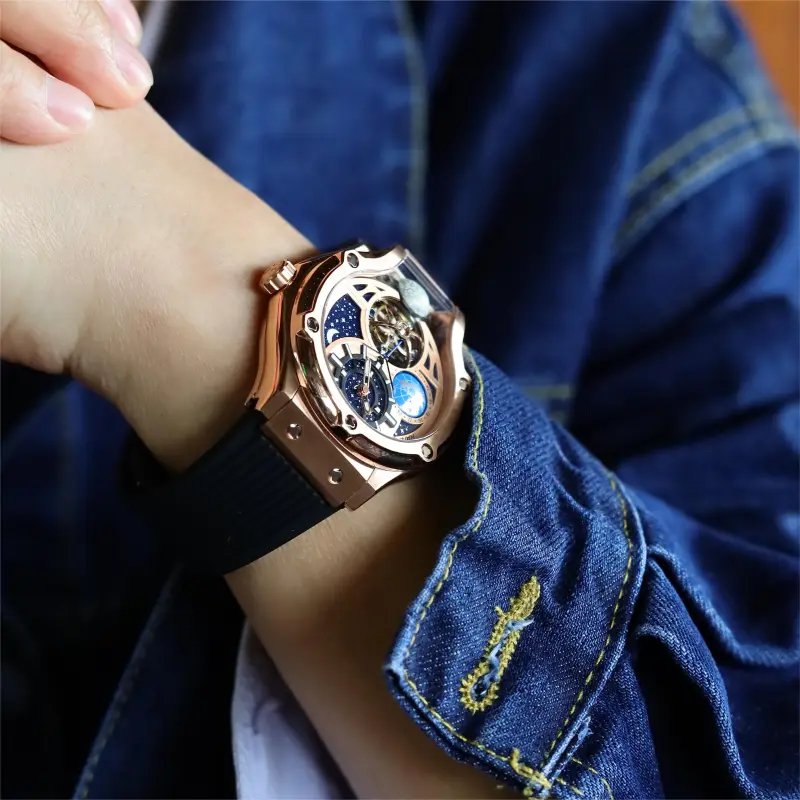 HANBORO Three Body Starry Sky Collection Automatic Mechanical Movement Watch Unisex Gold Dial HBR980 MH-4