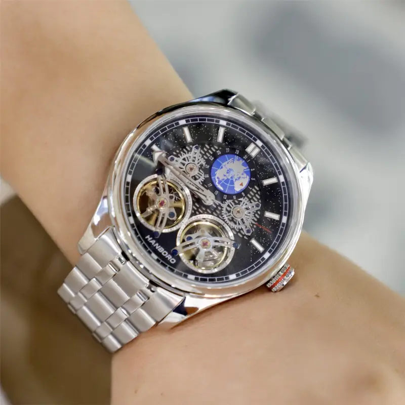 HANBORO Star Collection Automatic Mechanical Movement Watch Men's Watches Cut-Out Dial HBR88821G-BBB-3