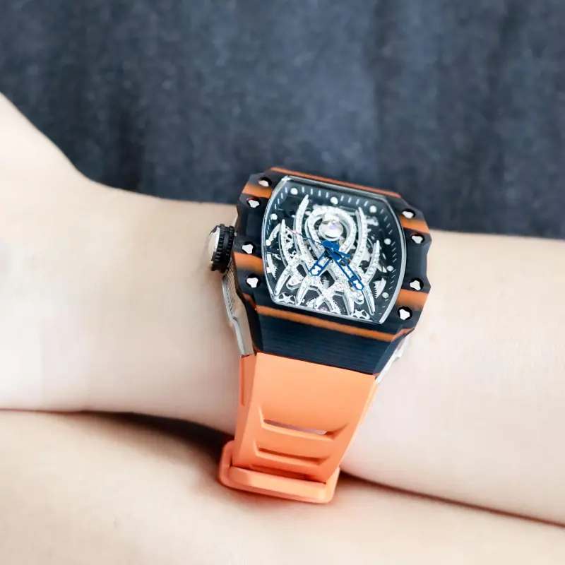HANBORO Mechanical Movement Rubber Strap Watch Men's Watches White Dial HBR922.3-17