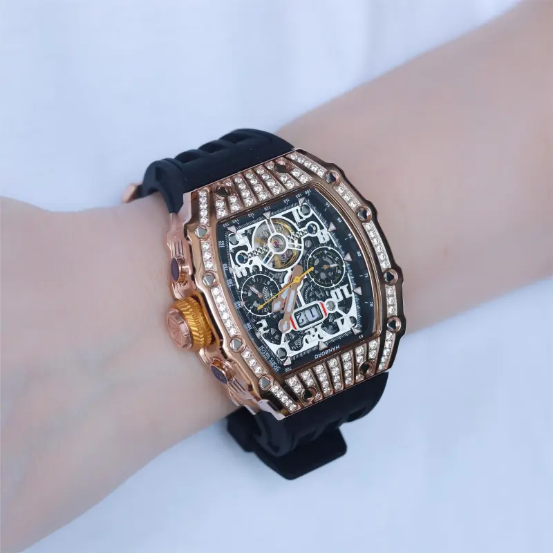 HANBORO Automatic Mechanical Movement Silicone Strap Watch Unisex Black Dial HBR900.2-13