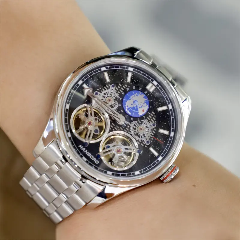 HANBORO Star Collection Automatic Mechanical Movement Watch Men's Watches Blue Dial HBR88821G BLB-3
