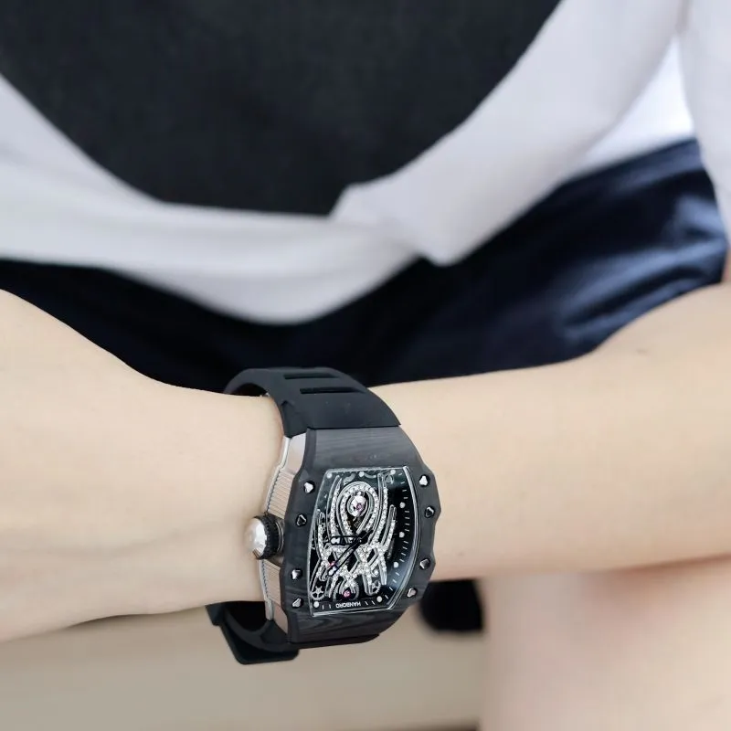 HANBORO Mechanical Movement Rubber Strap Watch Men's Watches White Dial HBR922.3-11