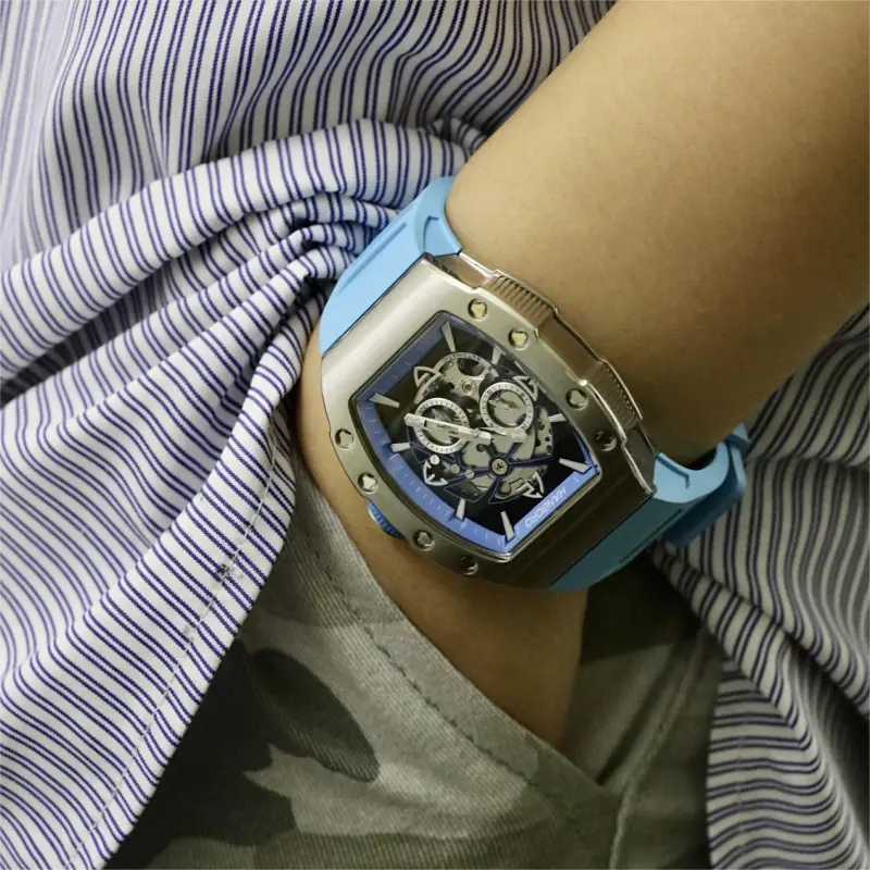 HANBORO Automatic Mechanical Movement Watch Men's Watches Cut-Out Dial HBR991-BL-4