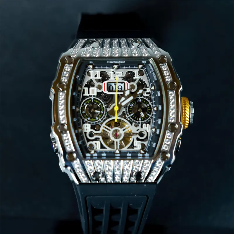 HANBORO Automatic Mechanical Movement Silicone Strap Watch Unisex Black Dial HBR900.2-2