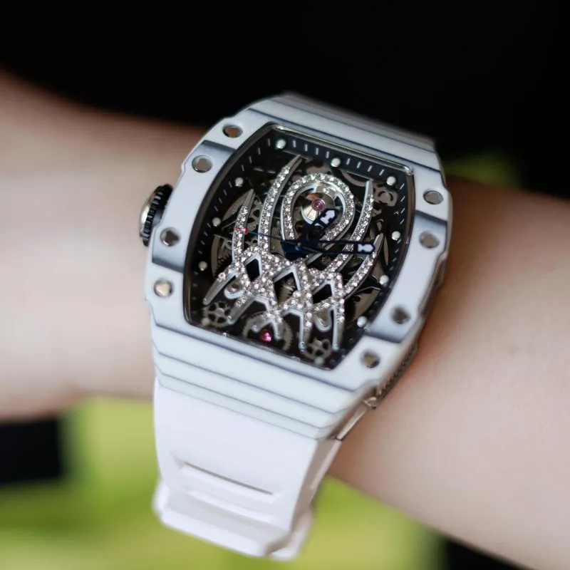 HANBORO Mechanical Movement Rubber Strap Watch Men's Watches White Dial HBR922.3-4