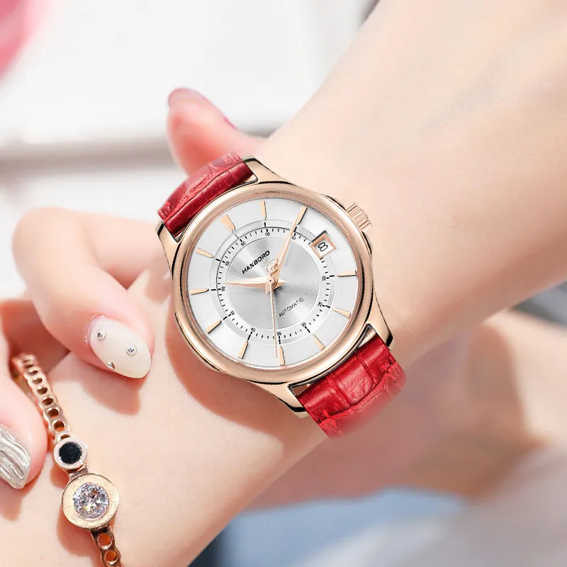 HANBORO Mechanical Movement Watch Women's Watch White Dial-6