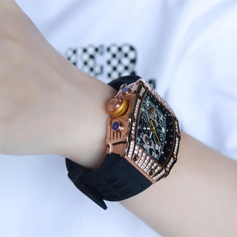 HANBORO Automatic Mechanical Movement Silicone Strap Watch Unisex Black Dial HBR900.2-15