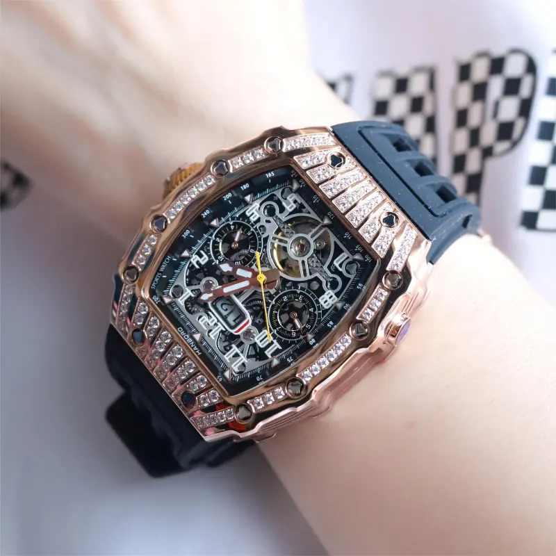 HANBORO Automatic Mechanical Movement Silicone Strap Watch Unisex Black Dial HBR900.2-9