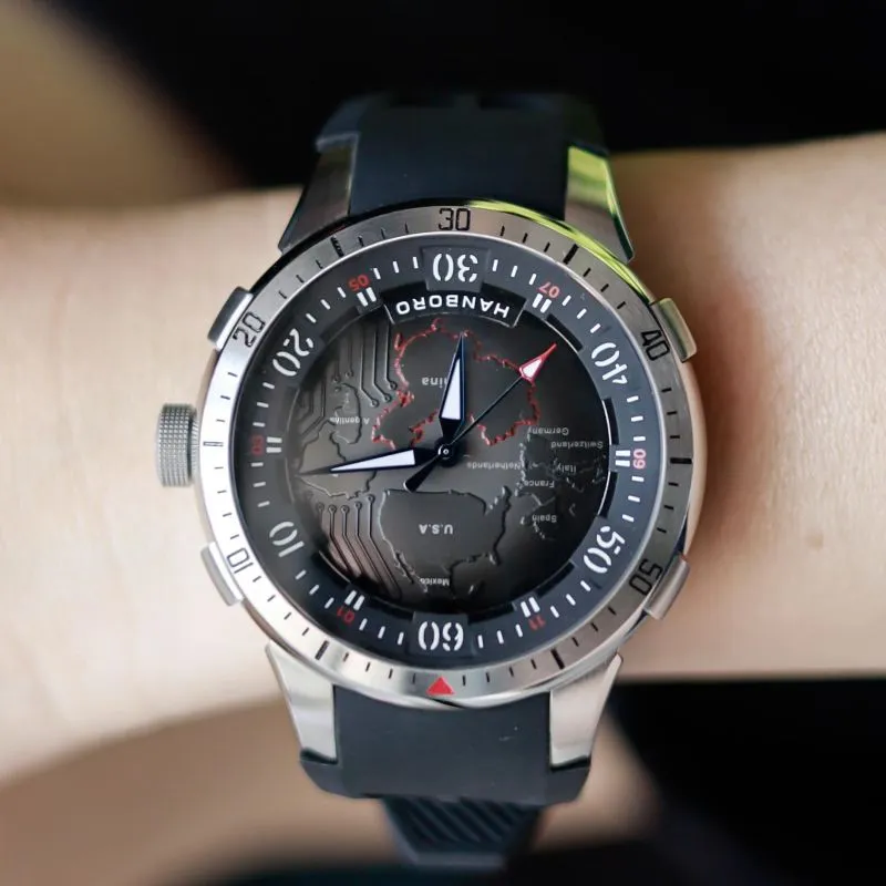 HANBORO Future Earth Collection Mechanical Movement Silicone Strap Watch Men's Watches White Dial HBR9028-6
