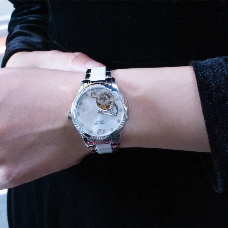 HANBORO Melody Collection Automatic Mechanical Movement Watch Women's Watch White Dial HBR88793-BB-6