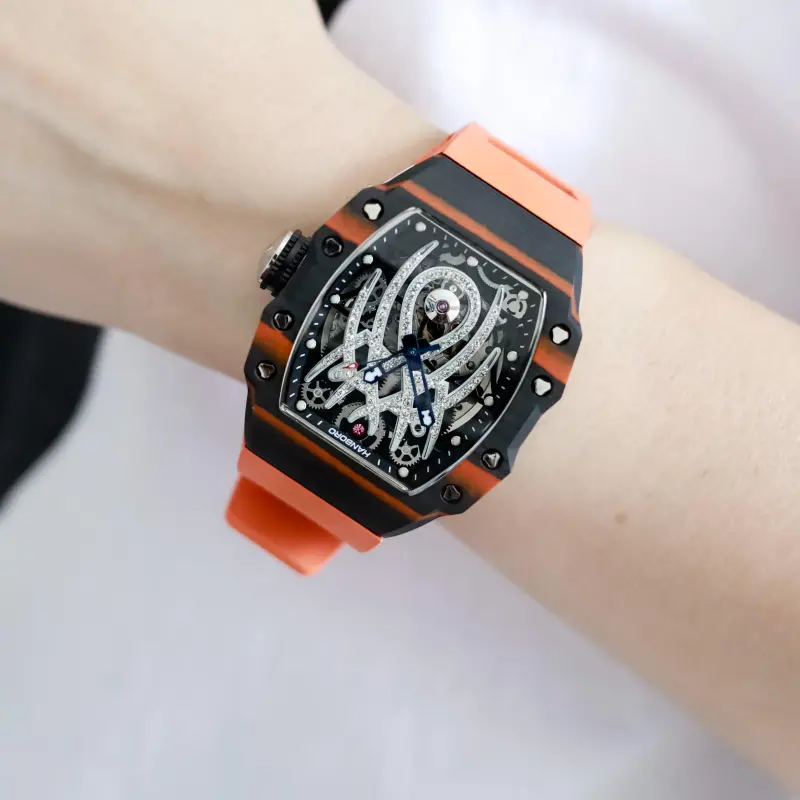 HANBORO Mechanical Movement Rubber Strap Watch Men's Watches White Dial HBR922.3-20