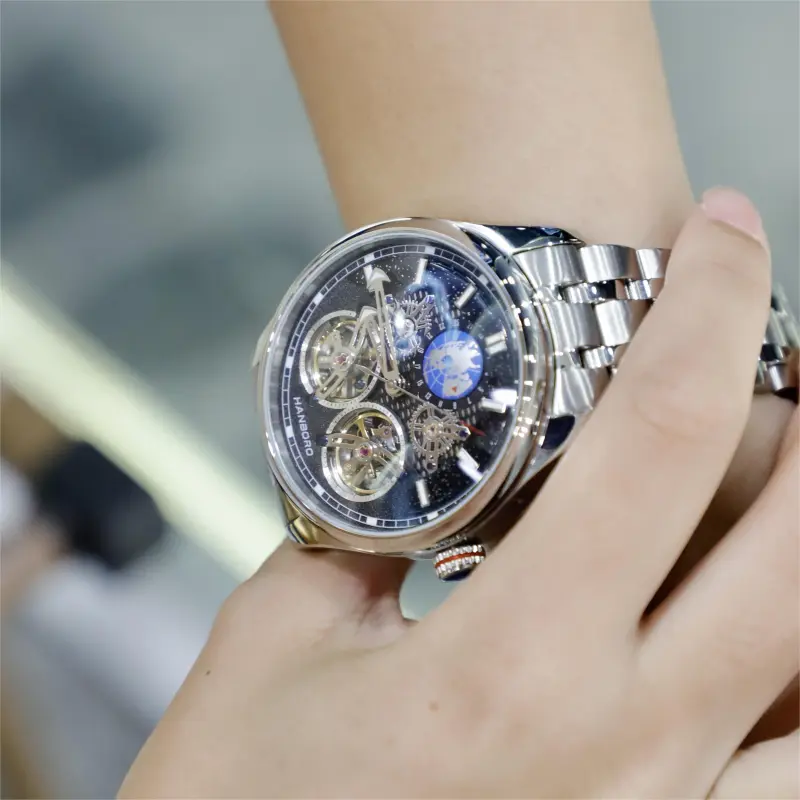 HANBORO Star Collection Automatic Mechanical Movement Watch Men's Watches Cut-Out Dial HBR88821G-BBB-4