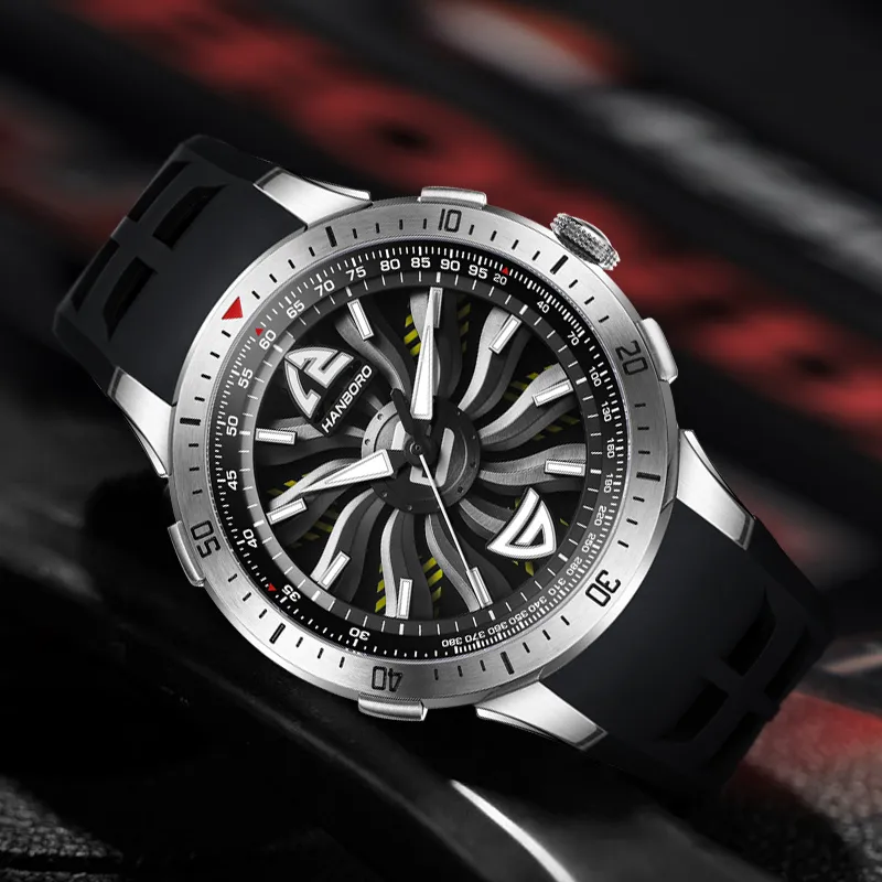 HANBORO Mechanical Movement Watch Men's Watches Cut-Out Dial-3