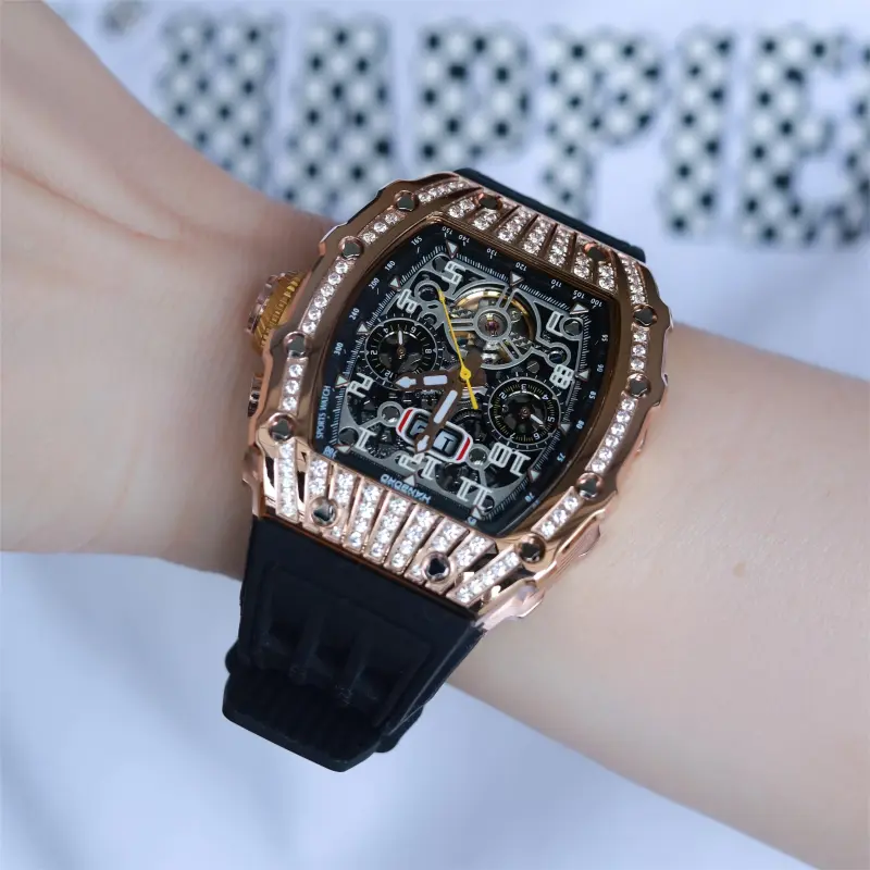 HANBORO Automatic Mechanical Movement Silicone Strap Watch Unisex Black Dial HBR900.2-11
