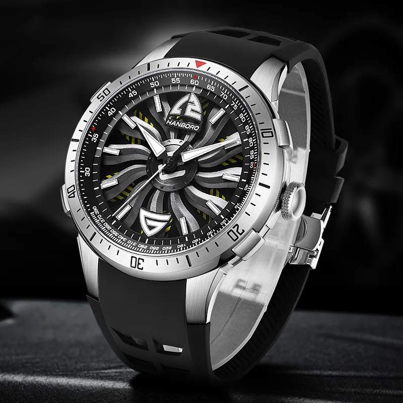 HANBORO Mechanical Movement Watch Men's Watches Cut-Out Dial-2