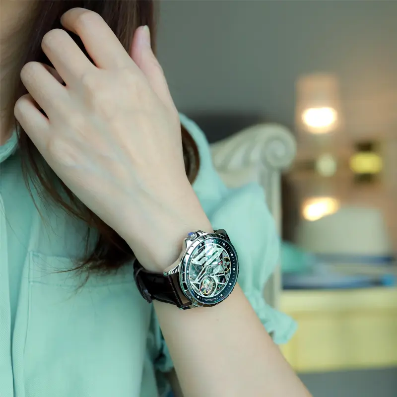 HANBORO Hollow Series Automatic Mechanical Movement Watch Men's Watches Cut-Out Dial HBR906.1-HH-5