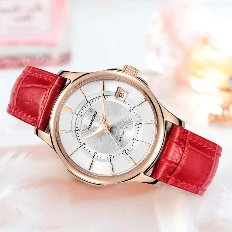 HANBORO Mechanical Movement Watch Women's Watch White Dial-4