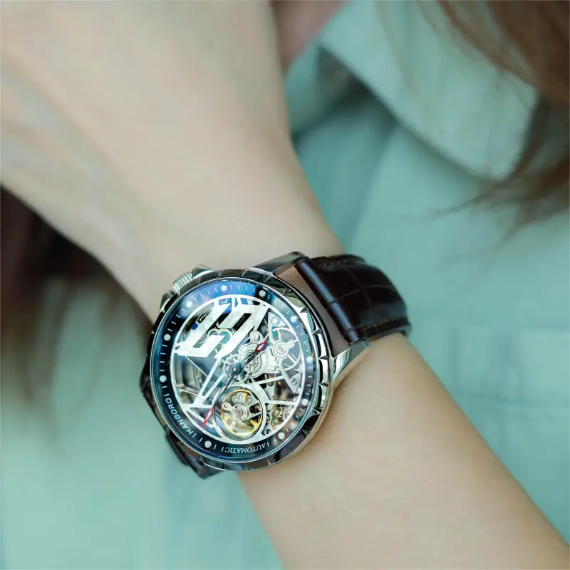 HANBORO Hollow Series Automatic Mechanical Movement Watch Men's Watches White Dial HBR906.1 BH-6