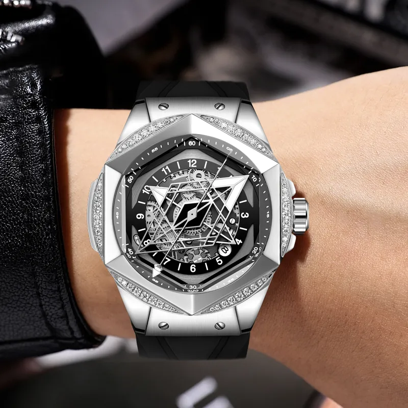 HANBORO Cyan Collection Mechanical Movement Silicone Strap Watch Men's Watches White Dial HBR703.2-3