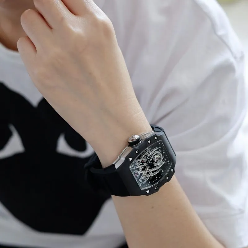 HANBORO Mechanical Movement Rubber Strap Watch Men's Watches White Dial HBR922.3-10