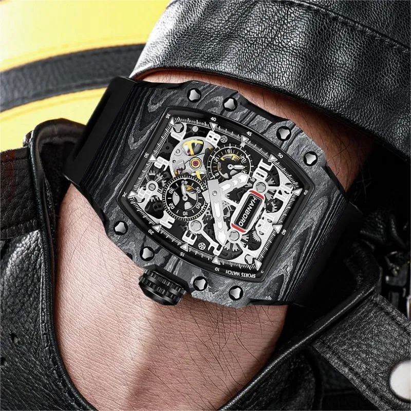 HANBORO Mechanical Movement Rubber Strap Watch Men's Watches Black Dial-6