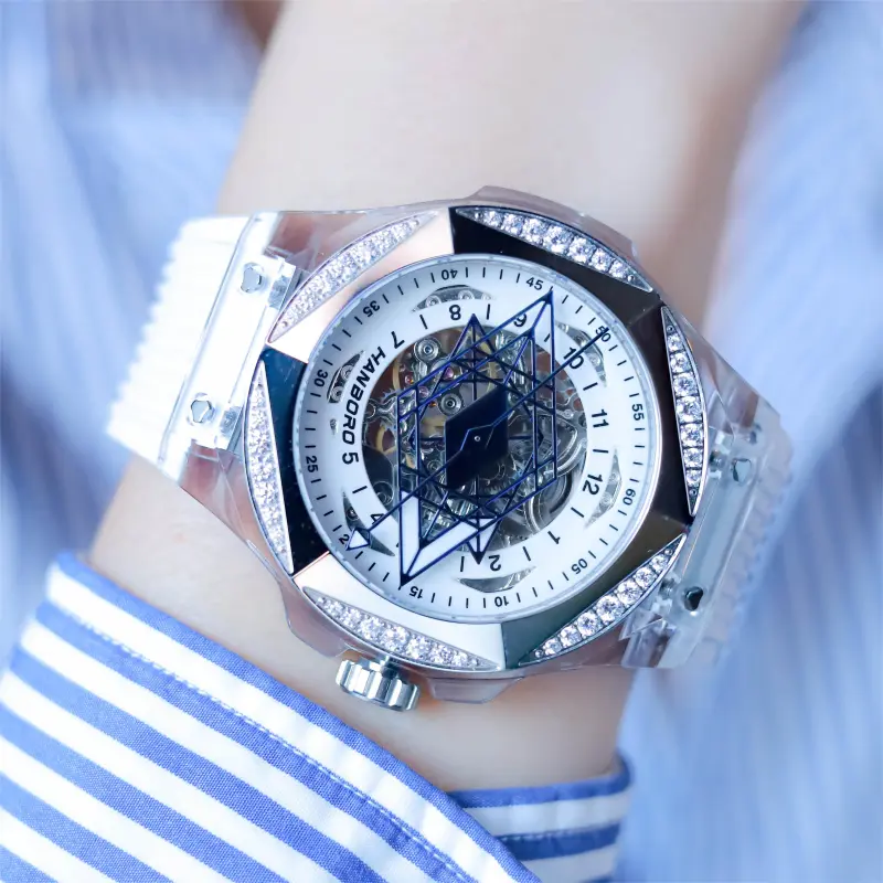 HANBORO Cyan Collection Automatic Mechanical Movement Silicone Strap Watch Men's Watches White Dial-6