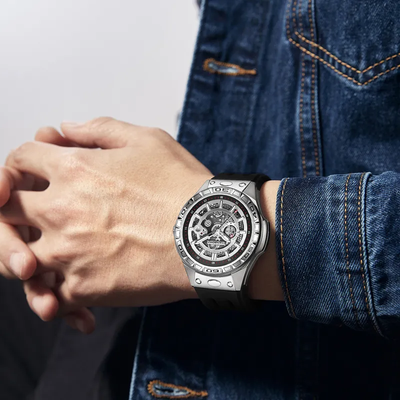 HANBORO Future Mecha Collection Mechanical Movement Silicone Strap Watch Men's Watches Black Dial-6