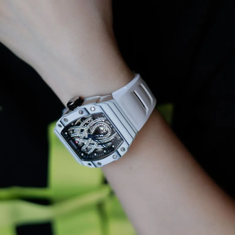 HANBORO Mechanical Movement Rubber Strap Watch Men's Watches White Dial HBR922.3-3
