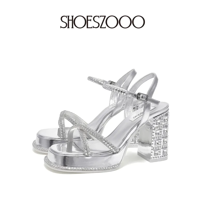SHOESZOOO One Strap Sandals Women's Gilded Secret Silver-1