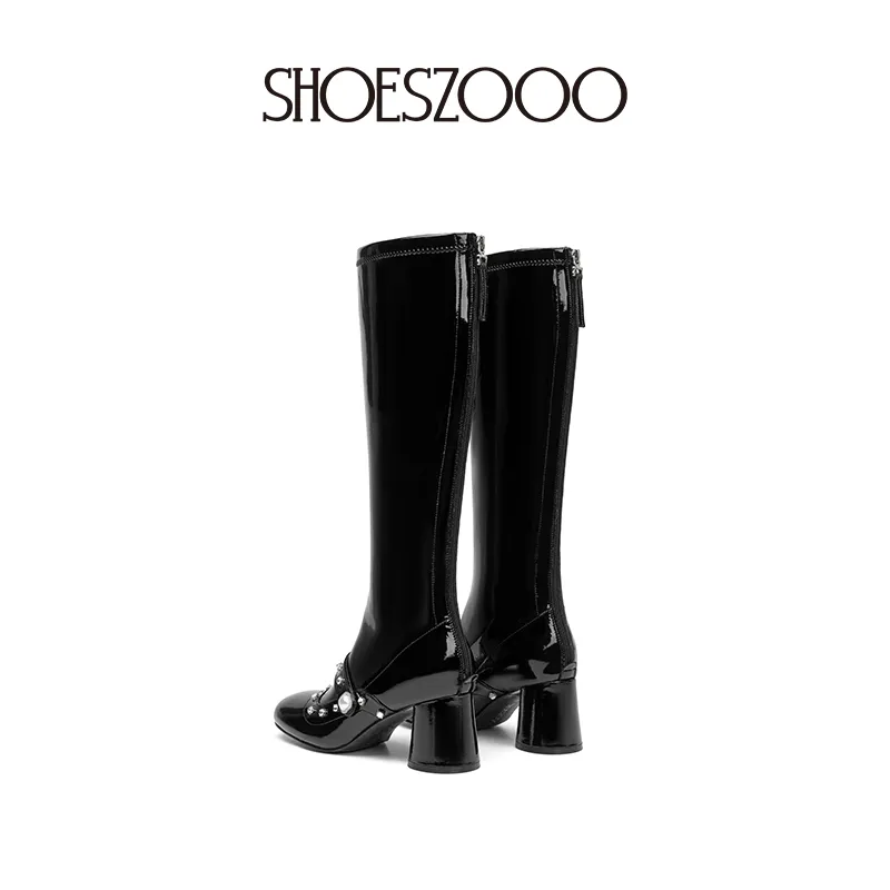SHOESZOOO Knee high Boots Women's Hepburn Black-2