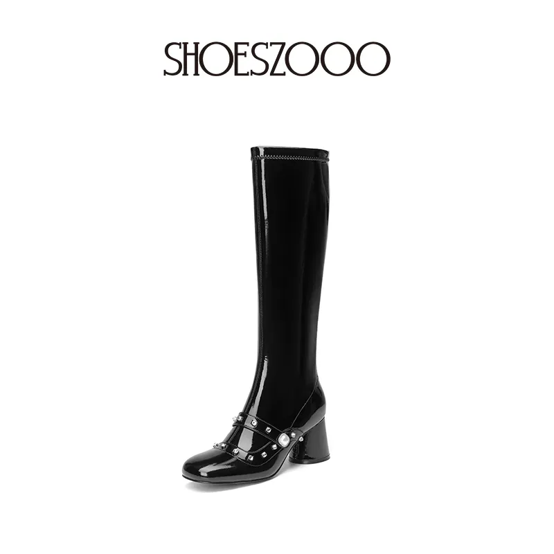 SHOESZOOO Knee high Boots Women's Hepburn Black-3
