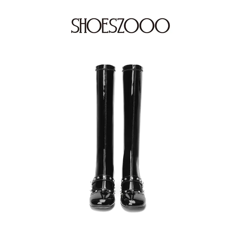 SHOESZOOO Knee high Boots Women's Hepburn Black-1