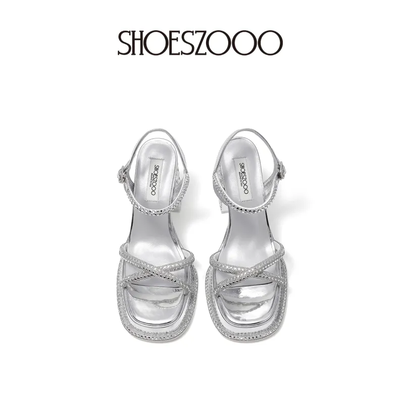 SHOESZOOO One Strap Sandals Women's Gilded Secret Silver-3