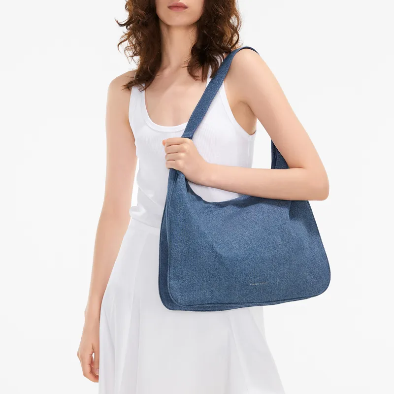 CHARLES&KEITH Fabric Combo Bag Shoulder Bag Women's Dark Denim Blue-3