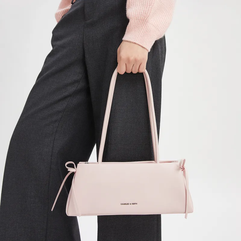 CHARLES&KEITH PU Shoulder Bag Medium Size Women's Light Pink/Noir Black/White/Sea Salt Blue-11
