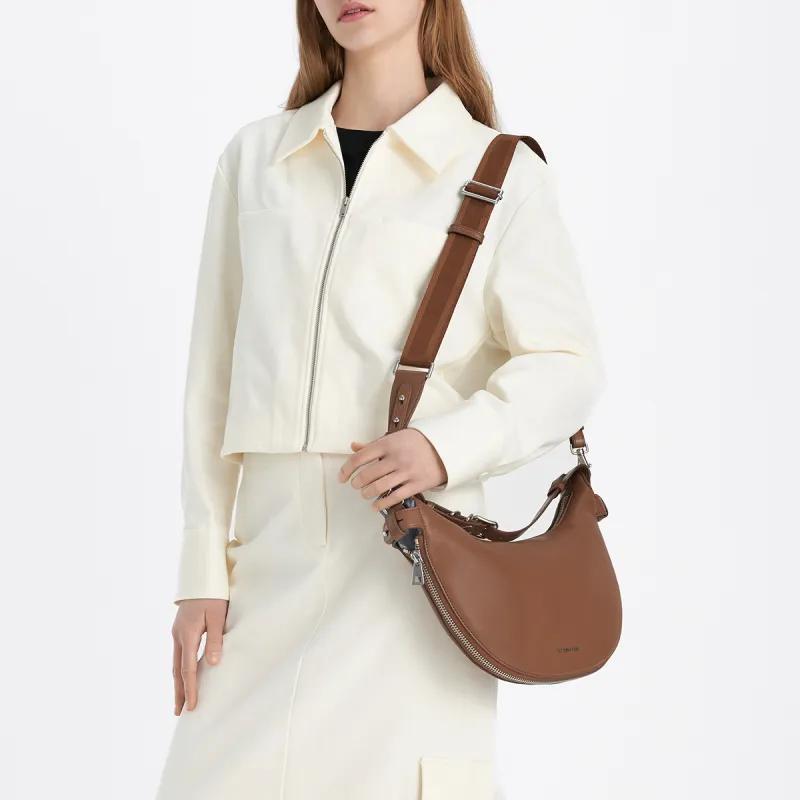 CHARLES&KEITH Pu Shoulder Bag Medium Size Women's Noir Black/Cream Milk White/Tan Tea Brown-16