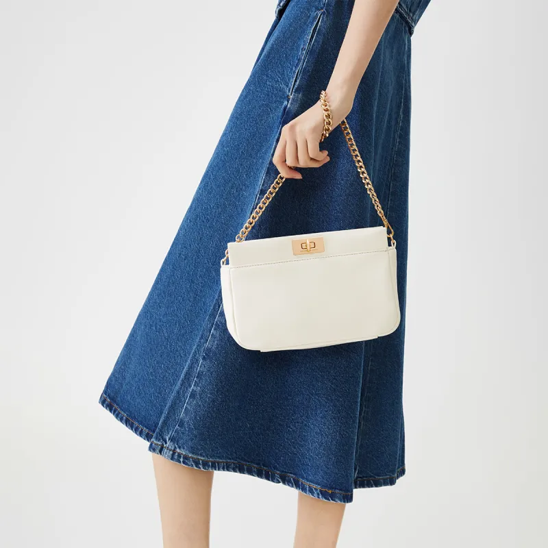 CHARLES&KEITH PU One Shoulder Underarm Crossbody Bag Trumpets Women's Cream Milk White/Black-3