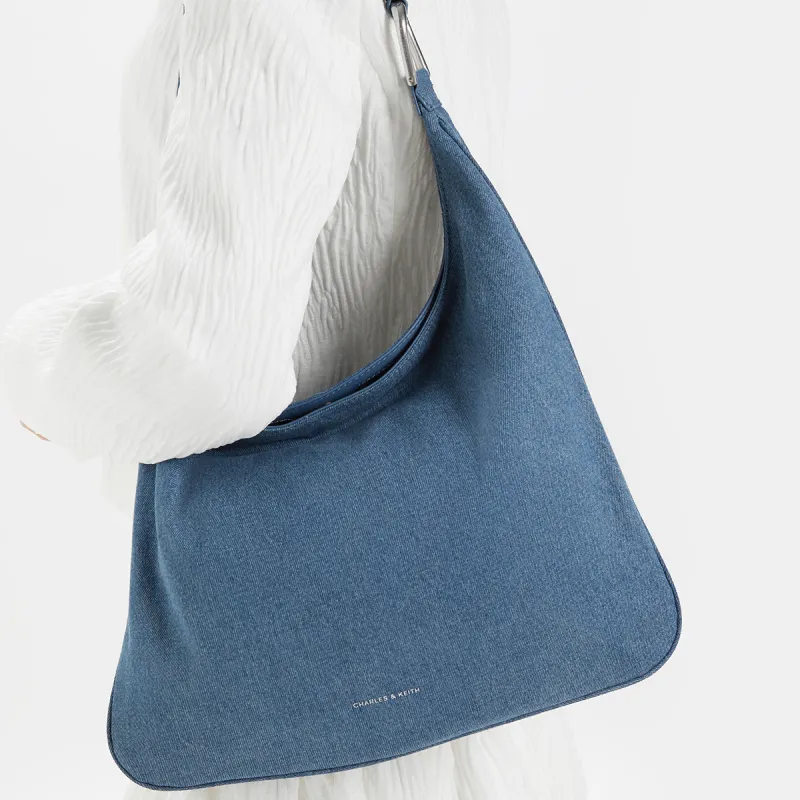CHARLES&KEITH Fabric Combo Bag Shoulder Bag Women's Dark Denim Blue-4