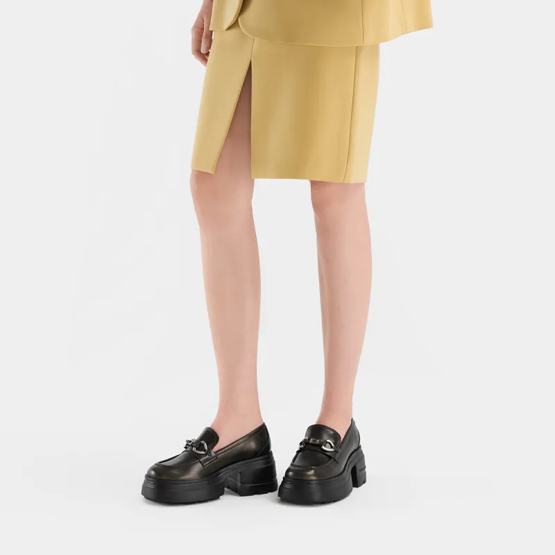 CHARLES&KEITH Small CK Gothic Lolita Style Loafers 7cm Women's Black Box Black/Bronze-9