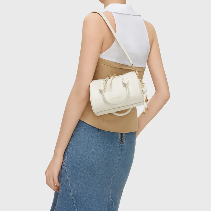 CHARLES&KEITH PU One Shoulder Handbag Trumpets Women's Cream Milk White/Russet Brown Tawny/Light Pink Light Pink-3
