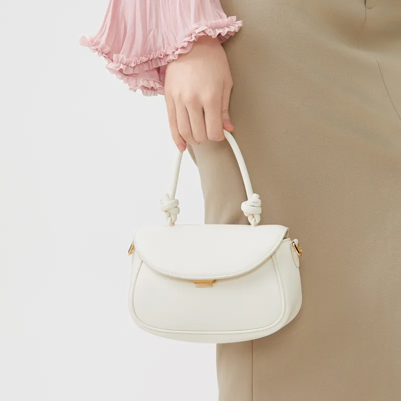 CHARLES&KEITH PU Fudge Packets Handbag, Crossbody Bag Trumpets Women's Cream Milk White/Sea Salt Blue/Bubble Gum Pink-3