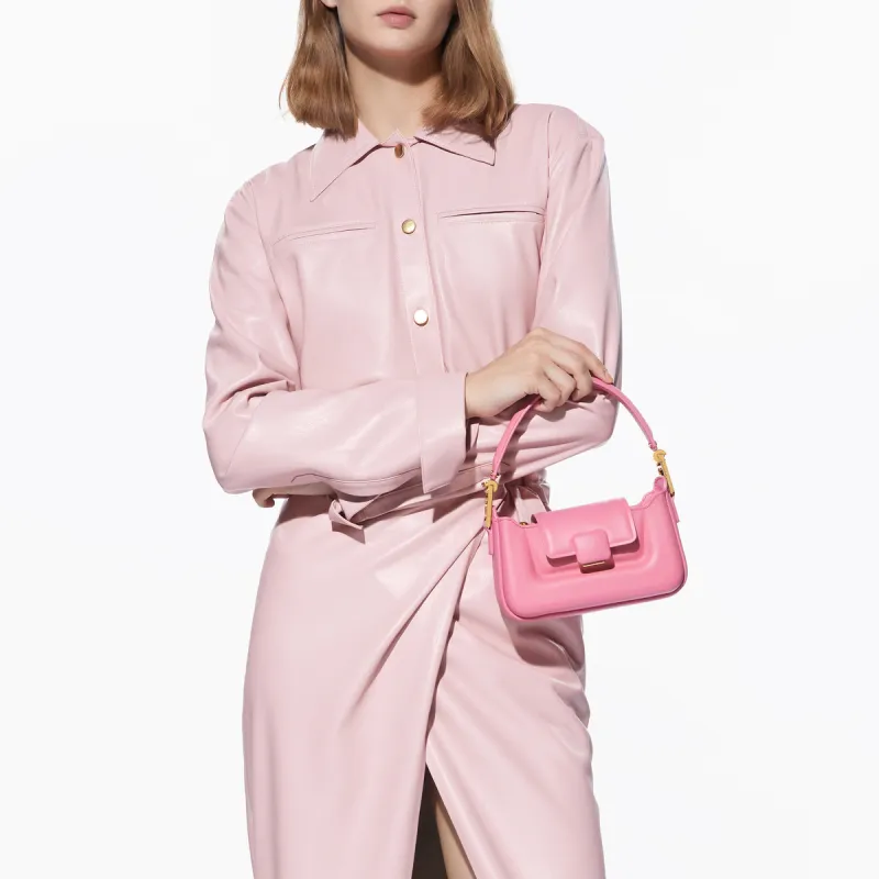 CHARLES&KEITH Cow Leather Handbag, Crossbody Bag Small Size Women's Pink-4
