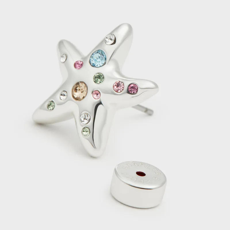 CHARLES&KEITH Artificial Crystal Earrings Women's Silver-4
