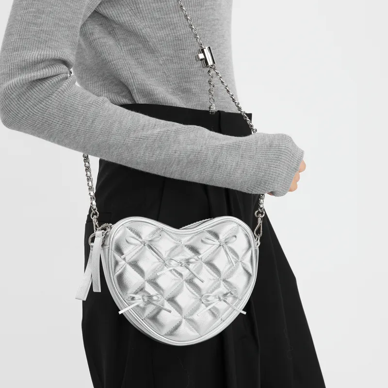 CHARLES&KEITH PU Heart Bag Crossbody Bags Trumpets Women's Silver/Pink-3