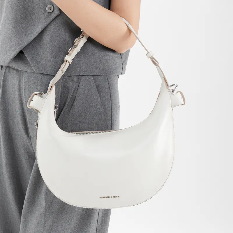 CHARLES&KEITH Pu Shoulder Bag Medium Size Women's Noir Black/Cream Milk White/Tan Tea Brown-10