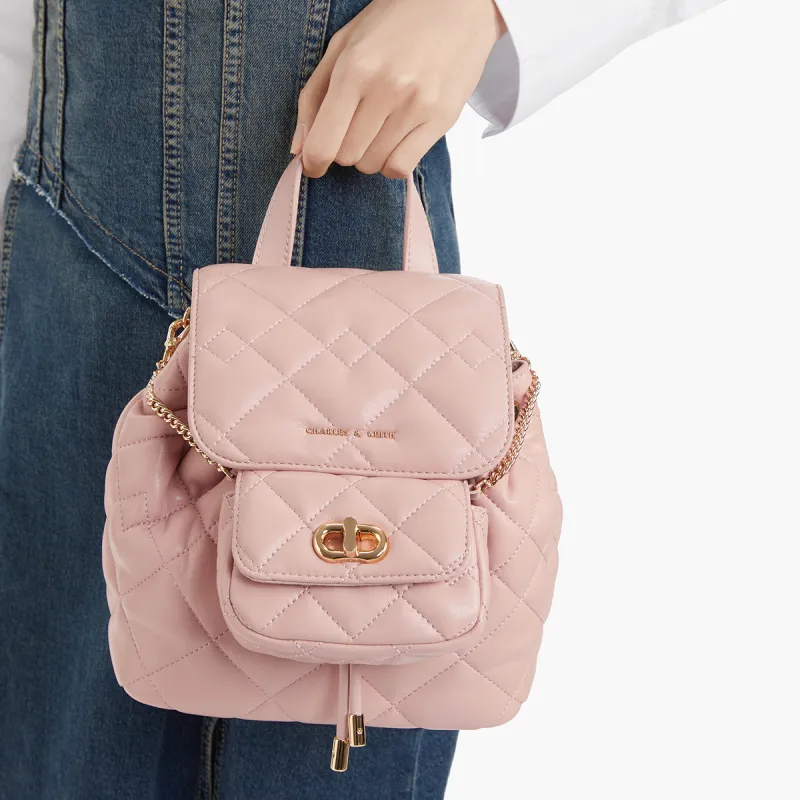CHARLES&KEITH PU Multipurpose Backpack Trumpets Women's Pink/Noir Black/Crème Milk White-4