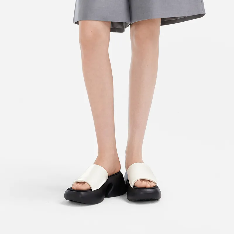 CHARLES&KEITH Composite Sole Slide Slippers 7.5cm Women's BLACK TEXTURED / White Chalk-9
