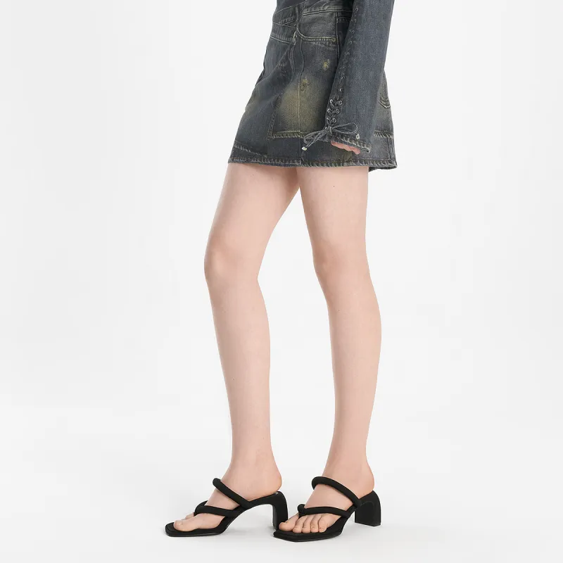 CHARLES&KEITH Small Ck Slide Slippers 7.2cm Women's Chalk White/Black Textured Black Textured-8
