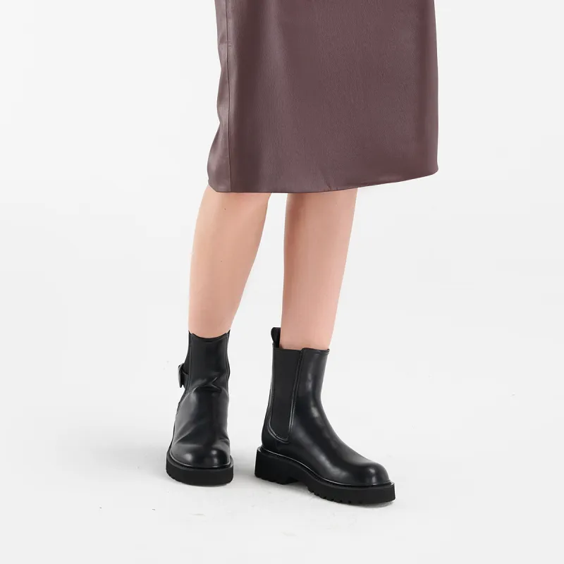 CHARLES&KEITH Small CK Ankle Boots 4.3cm Women's Black/Dark Brown Dark Brown/Chalk White-4