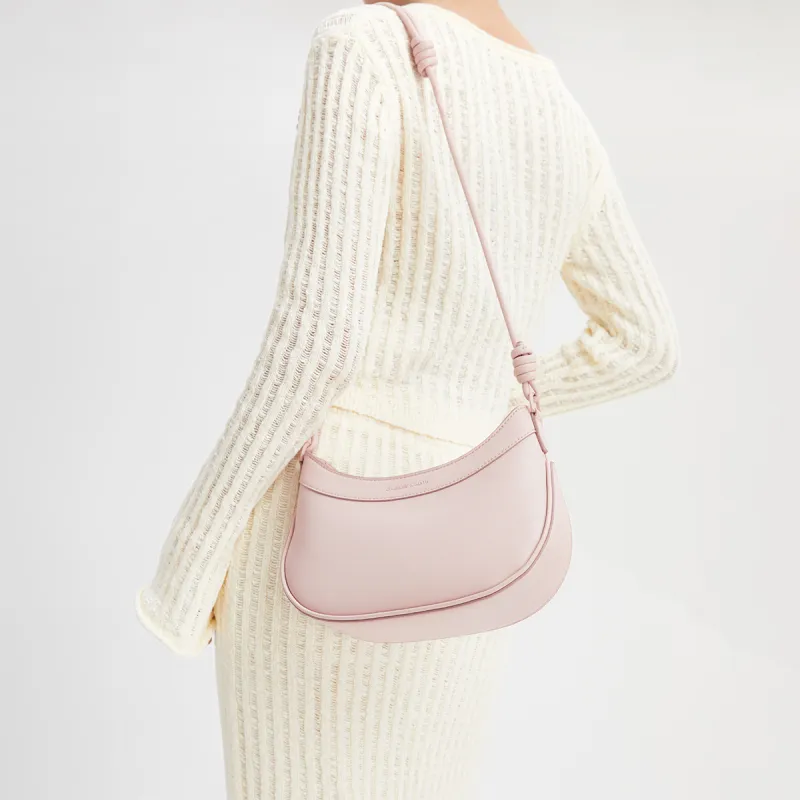 CHARLES&KEITH PU One Shoulder Bag, Crossbody Bag, Saddle Bag Trumpets Women's Cream Milk White/Light Pink Light Pink-7